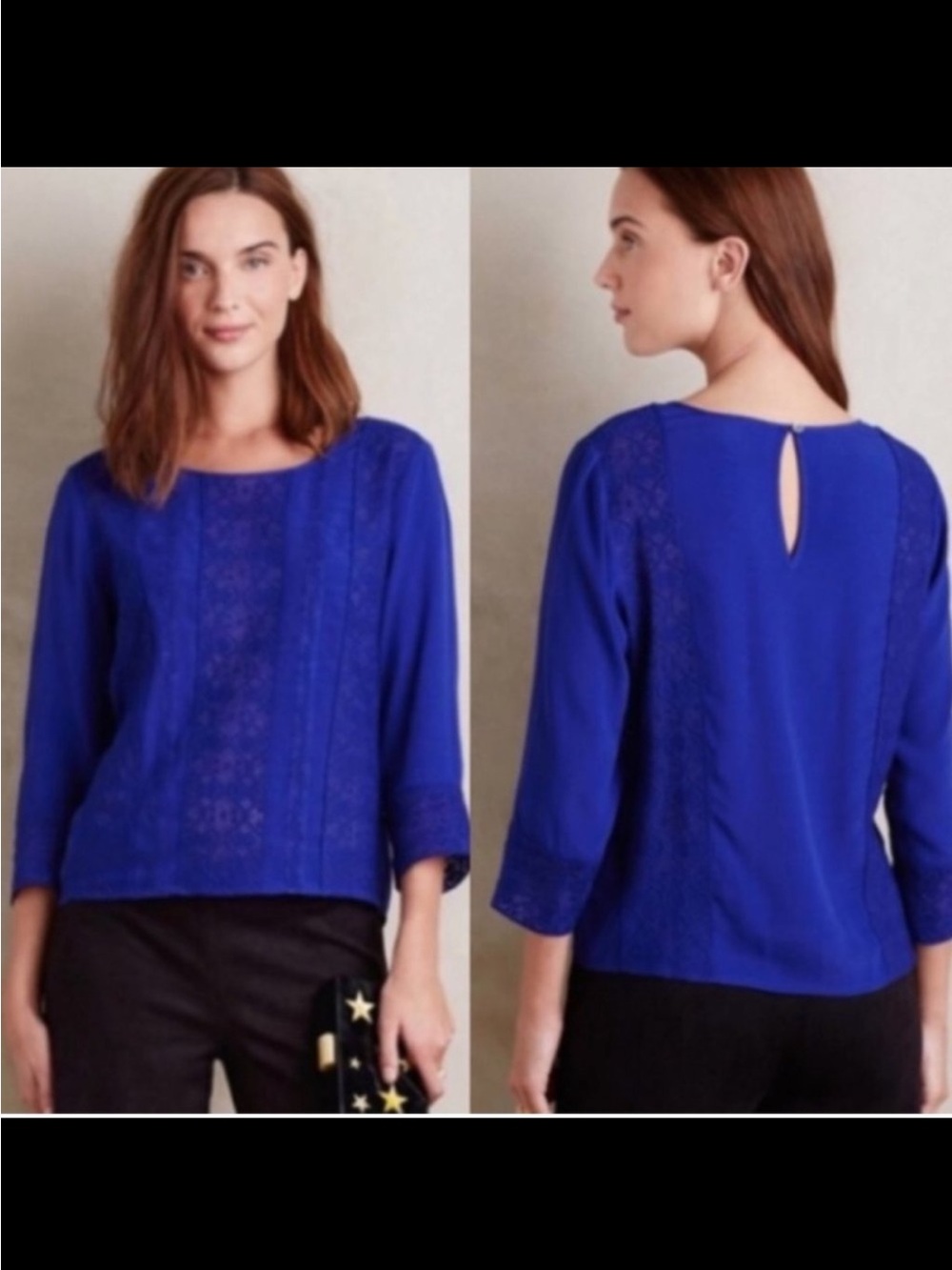 Anthropologie Meadow Rue Blue Salina Lace Long Sleeve Blouse